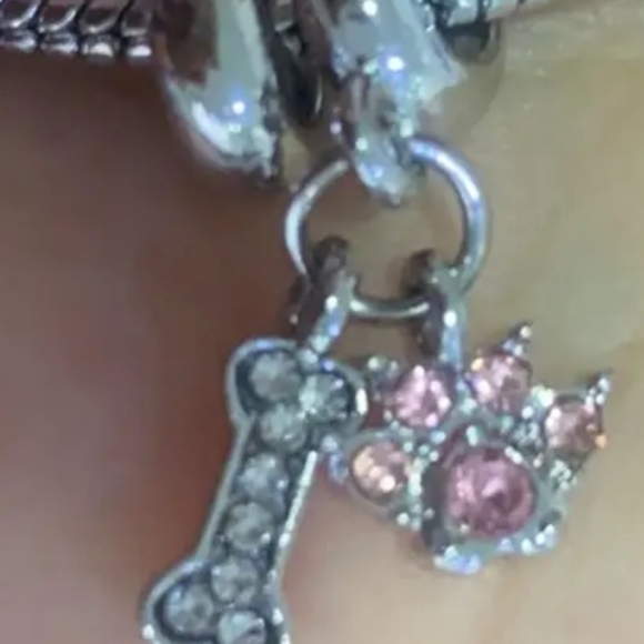 Fashion Pink Craftsmanship Inlaid Rhinestone Cute Paw Print Bone Pendant - Picture 7 of 7